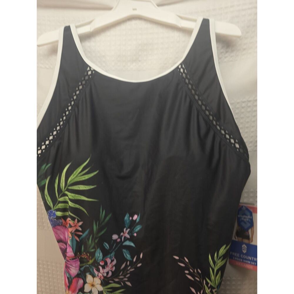 Free Country Sz XXL Tankini Top Swimsuit Floral Beach Eyelet Removable Pads 8454 - Picture 4 of 9